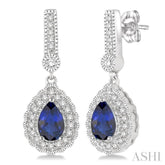 6x4 MM Pear Shape Sapphire and 1/4 ctw Round Cut Diamond Earrings in 14K White Gold